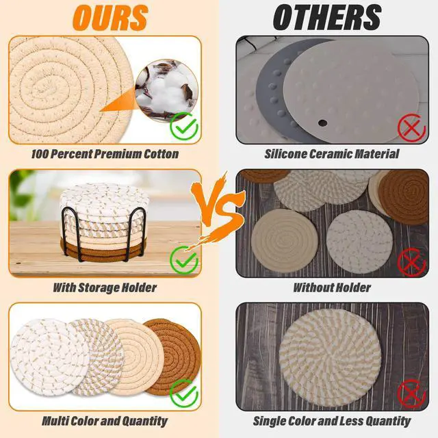 Alt view image 3 of 7 - Drink Coasters Set of 8, 4 Colors Absorbent Coasters for Drinks, Minimalist Cotton Woven Coaster for Living Room Decor, Fall Home Decor, 4.3 Inches