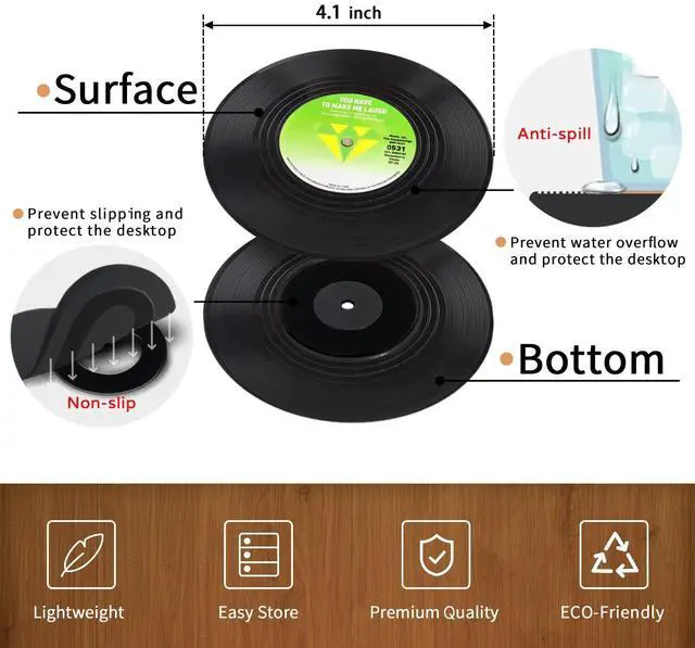 Alt view image 7 of 7 - Funny Retro Record Coasters for Drinks with Vinyl Player Holder - Set of 6 Coaster White Elephant Gifts for Music Lovers, Conversation Piece Sayings,Housewarming Hostess Wedding Registry Gift Ideas