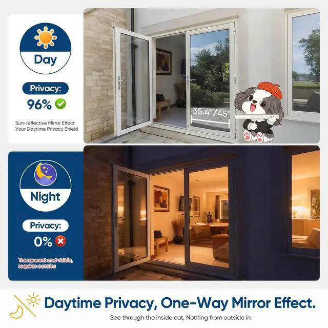 Alt view image 5 of 7 - Window Tint for Home, One Way Privacy Film Heat & UV Blocking, Static Cling No Glue Renter Friendly Cover for Home Bedroom, Office & Sliding Glass Door, 17.5 x 78.7 Inch with 3 Tools, Black