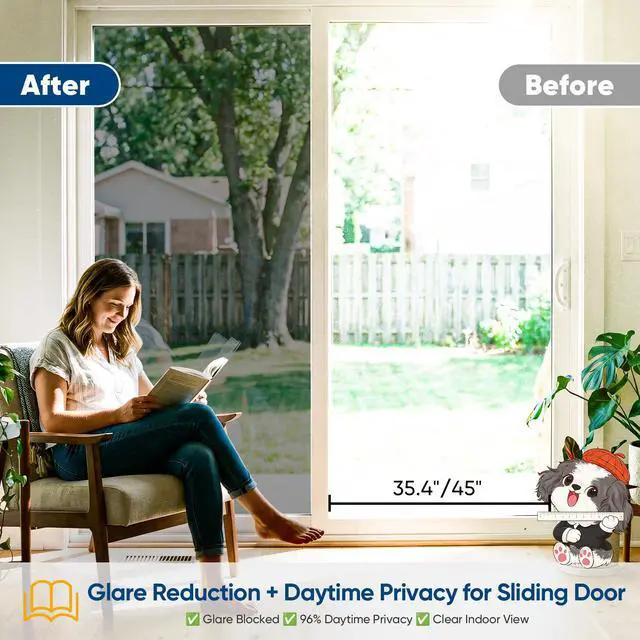 Alt view image 4 of 7 - Window Tint for Home, One Way Privacy Film Heat & UV Blocking, Static Cling No Glue Renter Friendly Cover for Home Bedroom, Office & Sliding Glass Door, 17.5 x 78.7 Inch with 3 Tools, Black