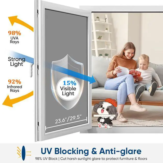 Alt view image 3 of 7 - Window Tint for Home, One Way Privacy Film Heat & UV Blocking, Static Cling No Glue Renter Friendly Cover for Home Bedroom, Office & Sliding Glass Door, 17.5 x 78.7 Inch with 3 Tools, Black
