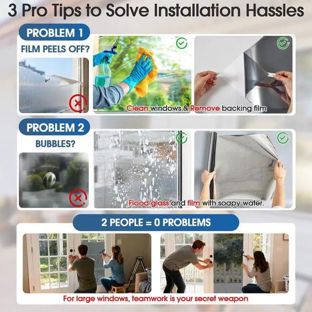 Alt view image 7 of 7 - Window Tint for Home, One Way Privacy Film Heat & UV Blocking, Static Cling No Glue Renter Friendly Cover for Home Bedroom, Office & Sliding Glass Door, 17.5 x 78.7 Inch with 3 Tools, Black