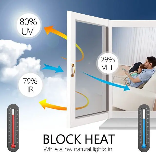 Alt view image 2 of 7 - One Way Mirror Glass Tint Heat Control Sun UV Blocking Sliding Door Tinting Reflective Static Cling for Home, Black-Silver, 17.5 Inch X 6.5 Feet