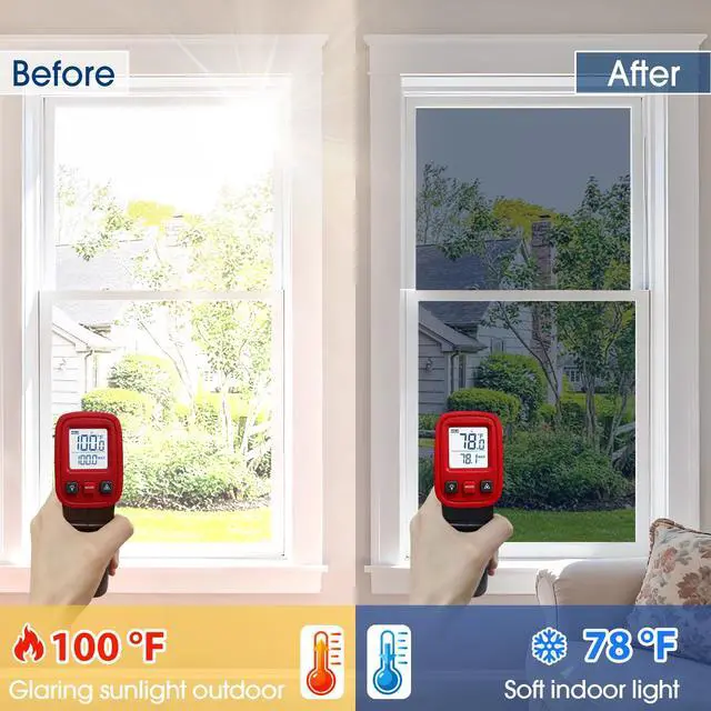 Alt view image 2 of 7 - One Way Privacy Window Film, Heat Control Window Tint for Home, Sun Blocking Reflective Window Film See Out Not in, Anti UV Static Cling for Windows Office Door (Black, 17.5 Inch X 6.5 Feet)