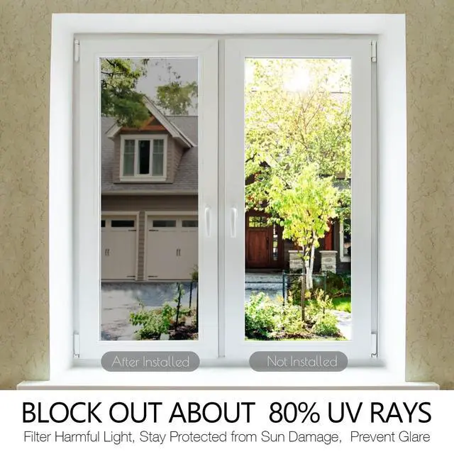 Alt view image 4 of 7 - One Way Mirror Glass Tint Heat Control Sun UV Blocking Sliding Door Tinting Reflective Static Cling for Home, Black-Silver, 17.5 Inch X 6.5 Feet