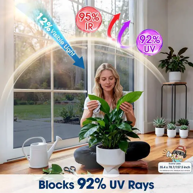 Alt view image 3 of 7 - One Way Privacy Window Film, Heat Control Window Tint for Home, Sun Blocking Reflective Window Film See Out Not in, Anti UV Static Cling for Windows Office Door (Black, 17.5 Inch X 6.5 Feet)