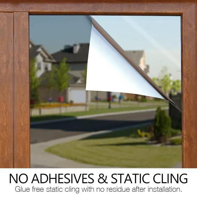 Alt view image 7 of 7 - One Way Mirror Glass Tint Heat Control Sun UV Blocking Sliding Door Tinting Reflective Static Cling for Home, Black-Silver, 17.5 Inch X 6.5 Feet