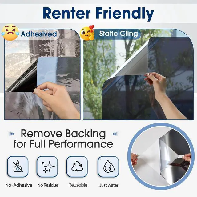 Alt view image 6 of 7 - One Way Privacy Window Film, Heat Control Window Tint for Home, Sun Blocking Reflective Window Film See Out Not in, Anti UV Static Cling for Windows Office Door (Black, 17.5 Inch X 6.5 Feet)