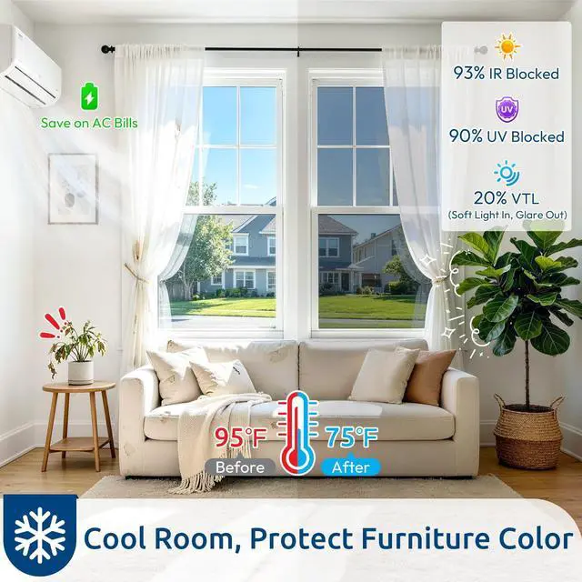 Alt view image 2 of 7 - Window Privacy Film One Way Window Tint for Home, Removable Reflective Heat Sun Blocking Anti UV Glass Door Covering, Mirror Tinting Film House Office, 17.5 Inch X 6.5 Feet, Silver