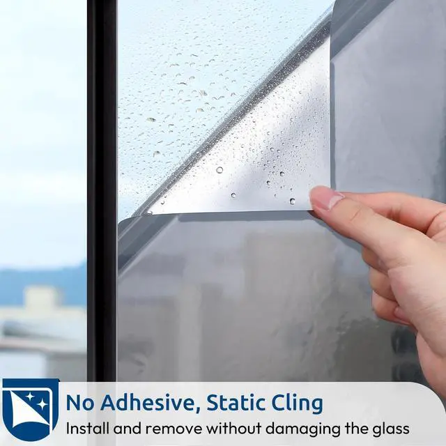 Alt view image 7 of 7 - Window Privacy Film One Way Window Tint for Home, Removable Reflective Heat Sun Blocking Anti UV Glass Door Covering, Mirror Tinting Film House Office, 17.5 Inch X 6.5 Feet, Silver