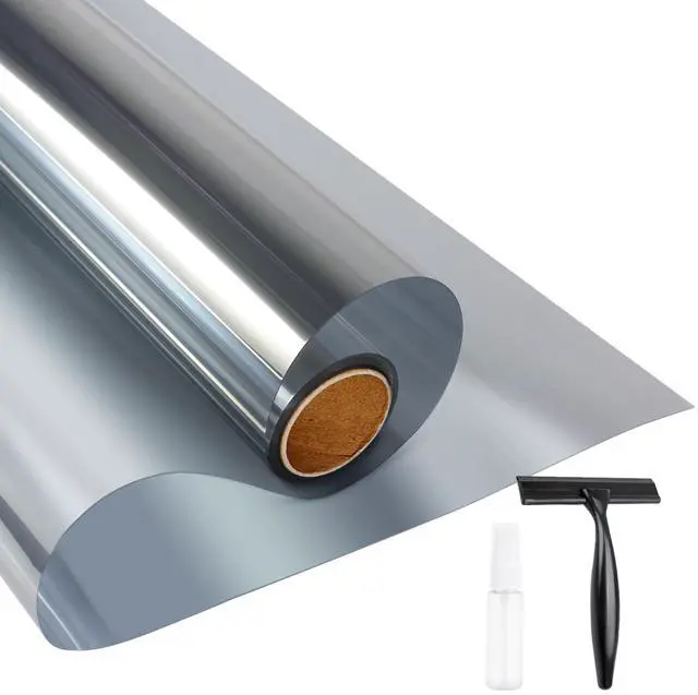 Main image of One Way Daytime Privacy Static Cling Sun Blocking Anti UV Reflective Window Tint for Home and Office, Silver, 17.5 Inch X 6.5 Feet