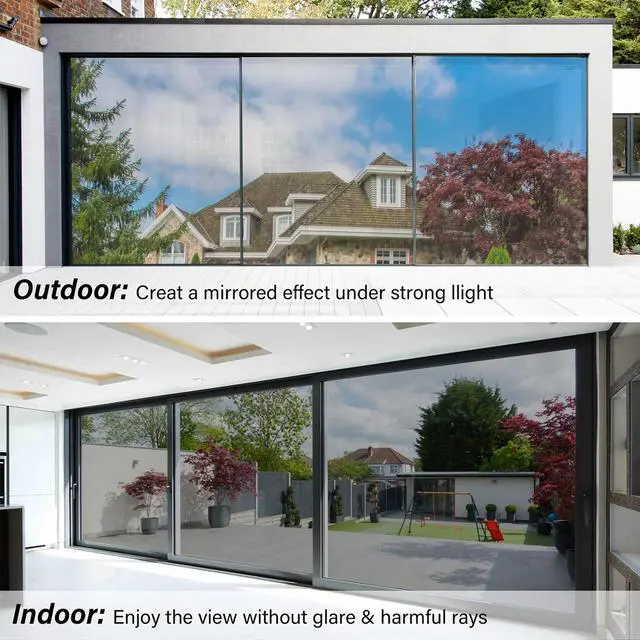 Alt view image 2 of 7 - One Way Window Privacy Film Reflective Mirror Home Window Tint, Daytime Privacy Heat Control Anti UV Glass Tinting Static Cling (Silver, 17.5 x 78.7 inch)