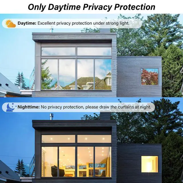 Alt view image 5 of 7 - One Way Window Privacy Film Reflective Mirror Home Window Tint, Daytime Privacy Heat Control Anti UV Glass Tinting Static Cling (Silver, 17.5 x 78.7 inch)
