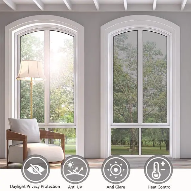 Alt view image 5 of 7 - One Way Daytime Privacy Static Cling Sun Blocking Anti UV Reflective Window Tint for Home and Office, Silver, 17.5 Inch X 6.5 Feet