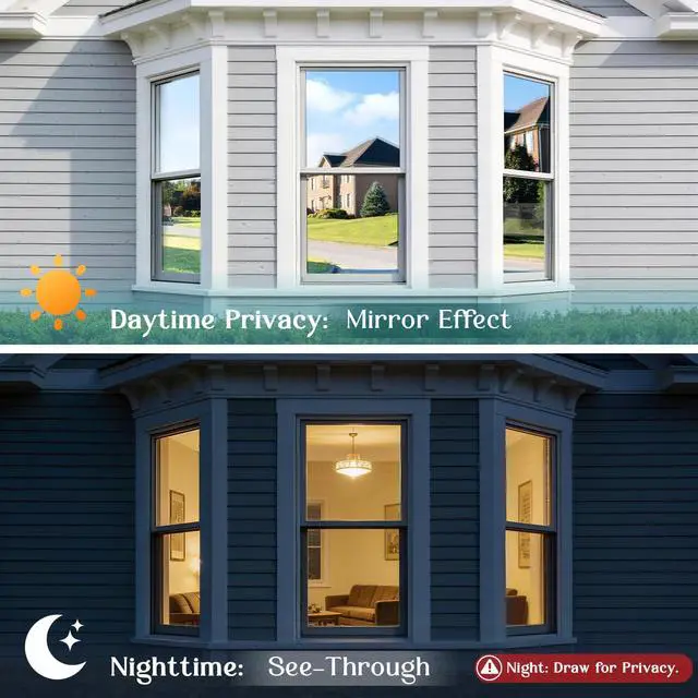 Alt view image 2 of 7 - Window Privacy Film One Way Window Tint for Home, Sun UV Blocking Heat Control Reflective Mirror Film, No Glue Static Cling See Out Not in Glass Door Covering, Silver, 17.5" x 78.7"
