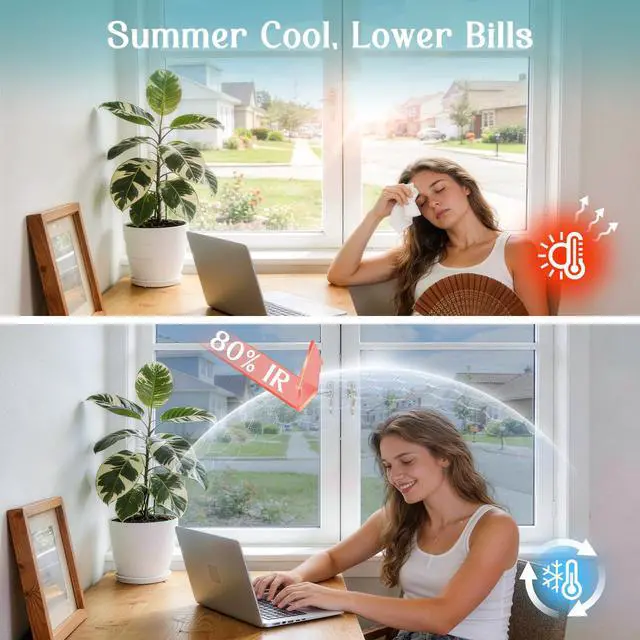 Alt view image 4 of 7 - Window Privacy Film One Way Window Tint for Home, Sun UV Blocking Heat Control Reflective Mirror Film, No Glue Static Cling See Out Not in Glass Door Covering, Silver, 17.5" x 78.7"