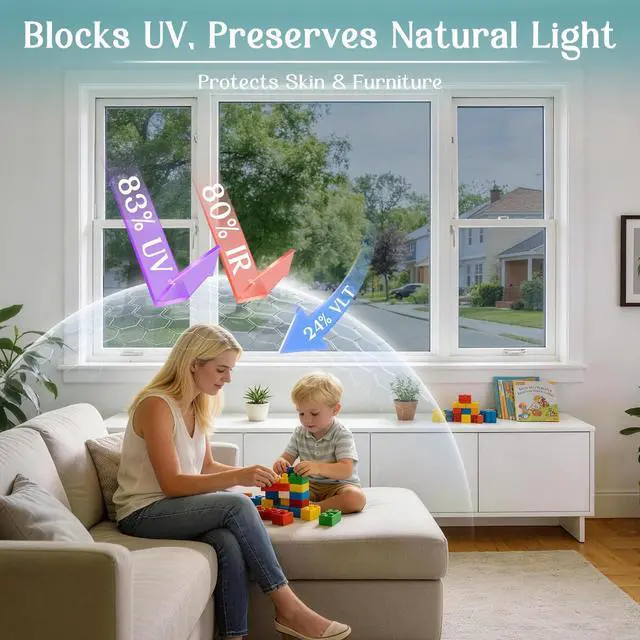 Alt view image 5 of 7 - Window Privacy Film One Way Window Tint for Home, Sun UV Blocking Heat Control Reflective Mirror Film, No Glue Static Cling See Out Not in Glass Door Covering, Silver, 17.5" x 78.7"