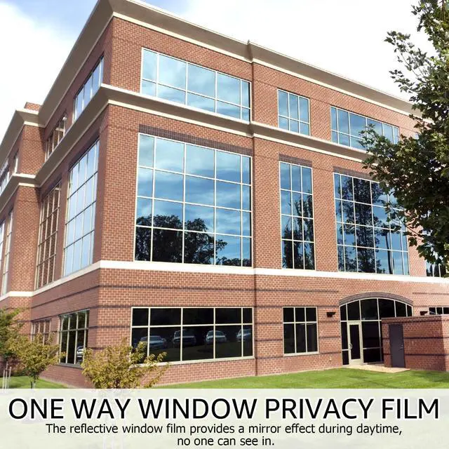 Alt view image 6 of 6 - One Way Window Film, Daytime Privacy Sun Blocking Reflective Window Film No Glue Static Cling Heat Control Window Tinting Film for Home and Office, Black Silver, 17.5 x 78.7 Inch