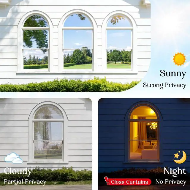 Alt view image 4 of 7 - One Way Window Privacy Film, Window Tint for Home with Tools, Static Cling Removable, UV Sun Heat Blocking Reflective Mirror Film, See Out Not in, Black-Silver, 17.5 by 78.7 inch