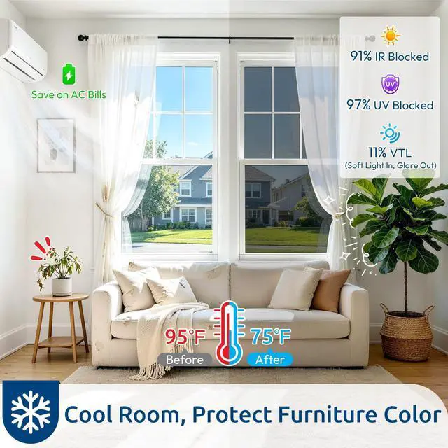 Alt view image 2 of 7 - Window Privacy Film One Way Window Tint for Home, Removable Reflective Heat Sun Blocking Anti UV Glass Door Covering, Mirror Tinting Film House Office, 17.5 Inch X 6.5 Feet, Black Silver