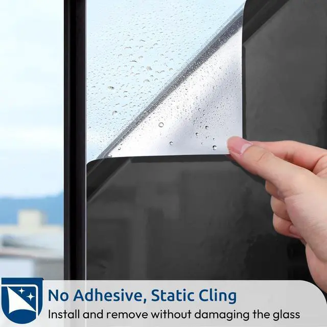 Alt view image 7 of 7 - Window Privacy Film One Way Window Tint for Home, Removable Reflective Heat Sun Blocking Anti UV Glass Door Covering, Mirror Tinting Film House Office, 17.5 Inch X 6.5 Feet, Black Silver
