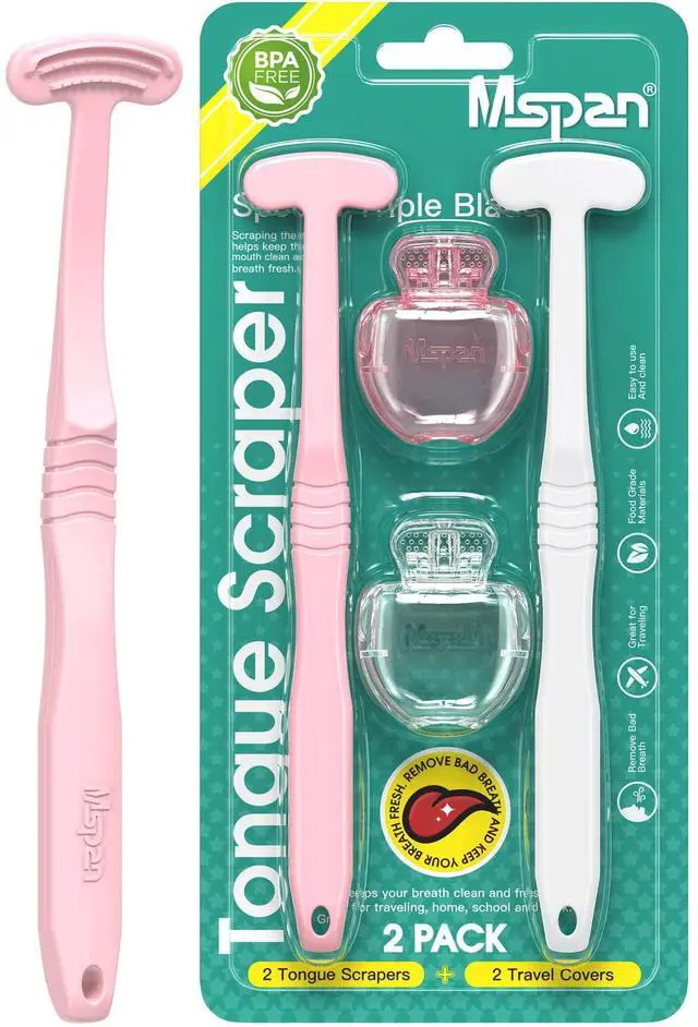 Main image of Tongue Scraper Cleaner Brush: Tongue Care Cleaning Scrubber with Plastic Travel Case Cover for Adults kids - Clean Oral Bad Breath Pink White 2 Pack