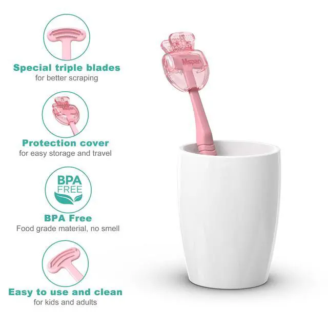 Alt view image 3 of 6 - Tongue Scraper Cleaner Brush: Tongue Care Cleaning Scrubber with Plastic Travel Case Cover for Adults kids - Clean Oral Bad Breath Pink White 2 Pack