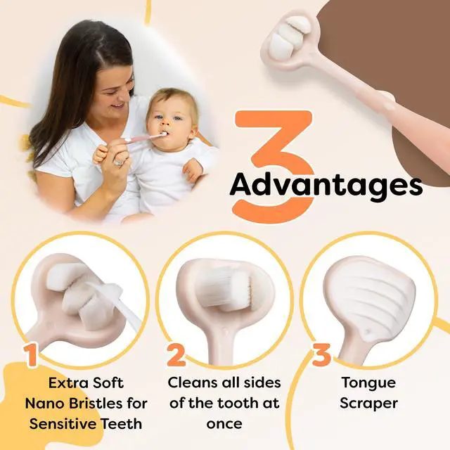 Alt view image 3 of 7 - Baby Toothbrush 12 Months and Up, Toddler Toothbrush, Extra Soft Toddler Toothbrushes 1-2 2-4, Toothhugger High Efficient 3 Sides,Infant Training Brush, 10,000 Ultra-Soft bristles (Apricot)