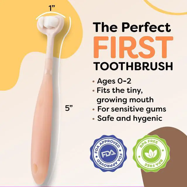 Alt view image 4 of 7 - Baby Toothbrush 12 Months and Up, Toddler Toothbrush, Extra Soft Toddler Toothbrushes 1-2 2-4, Toothhugger High Efficient 3 Sides,Infant Training Brush, 10,000 Ultra-Soft bristles (Apricot)
