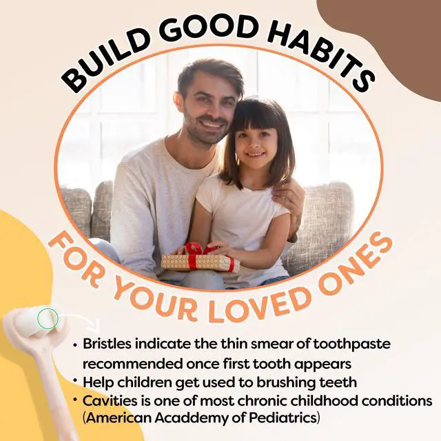 Alt view image 7 of 7 - Baby Toothbrush 12 Months and Up, Toddler Toothbrush, Extra Soft Toddler Toothbrushes 1-2 2-4, Toothhugger High Efficient 3 Sides,Infant Training Brush, 10,000 Ultra-Soft bristles (Apricot)