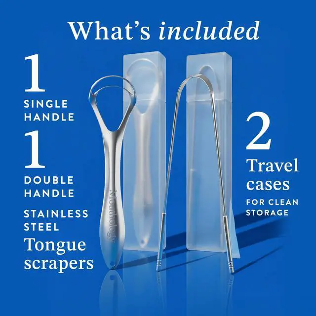 Alt view image 2 of 7 - Tongue Scraper (2 Pack), Reduce Bad Breath (Travel Cases Included), Stainless Steel Tongue Cleaners, Metal Tongue Scraper, Tongue Scraper for Adults - Fresher Breath in Seconds