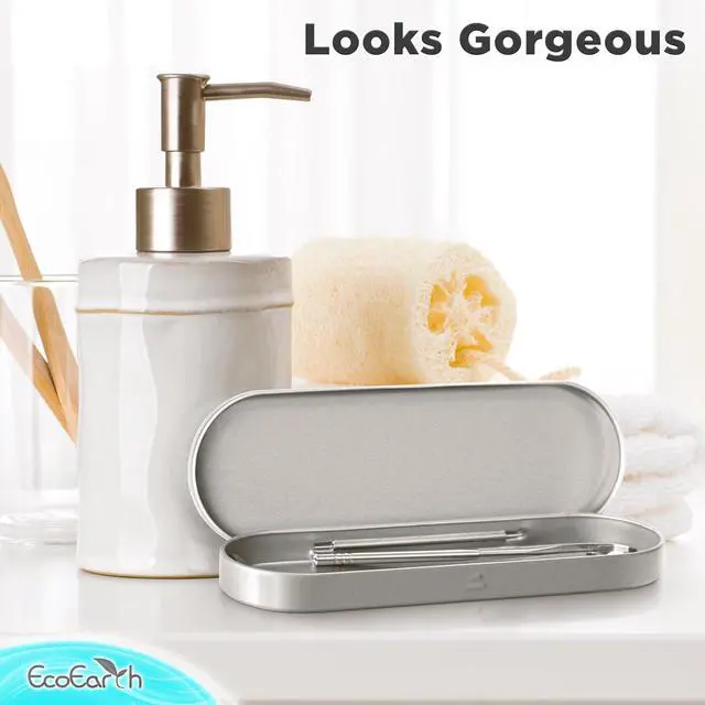 Alt view image 7 of 7 - Scraper for Adults - 3 Pcs Metal Tongue Cleaner with Silver Storage Case - Tough Stainless Steel Mouth Scrubber for Fresh Breath & Oral Hygiene - by EcoEarth