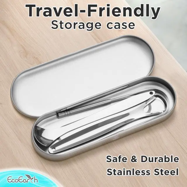 Alt view image 4 of 7 - Scraper for Adults - 3 Pcs Metal Tongue Cleaner with Silver Storage Case - Tough Stainless Steel Mouth Scrubber for Fresh Breath & Oral Hygiene - by EcoEarth