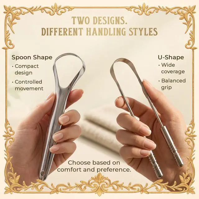 Alt view image 7 of 7 - Tongue Scraper with Multicolor Cases (2 Pack), 100% Stainless Steel, Reduce Bad Breath, Easy to Use Tongue Scraper for Adults, Tongue Cleaner for Oral Care & Hygiene
