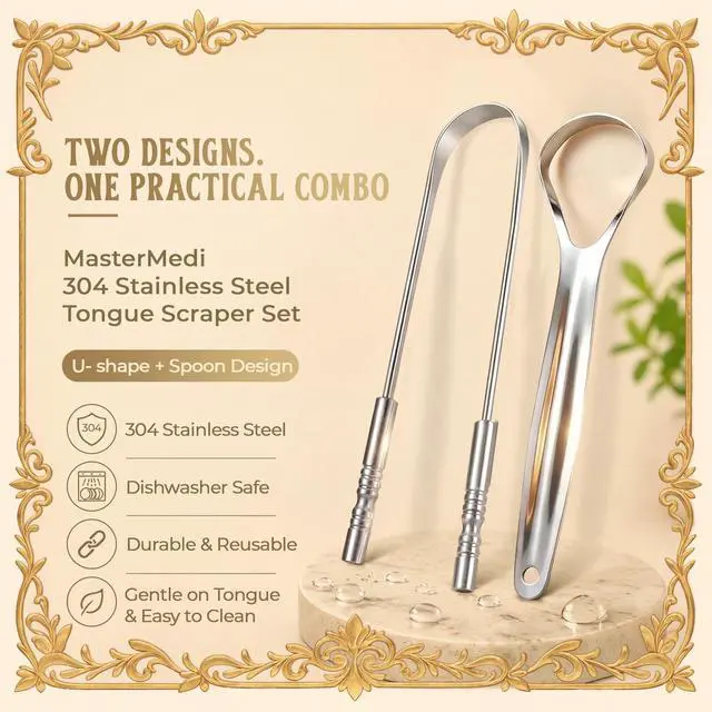 Alt view image 4 of 7 - Tongue Scraper with Multicolor Cases (2 Pack), 100% Stainless Steel, Reduce Bad Breath, Easy to Use Tongue Scraper for Adults, Tongue Cleaner for Oral Care & Hygiene