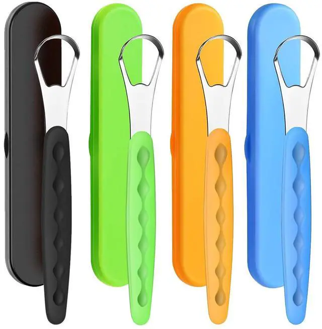Main image of 4-Pack Colorful Tongue Scraper for Adults with Travel Case, Stainless Steel, Metal Tongue Brush for Bad Breath, Oral Hygiene Tool, Easy to Use & Portable