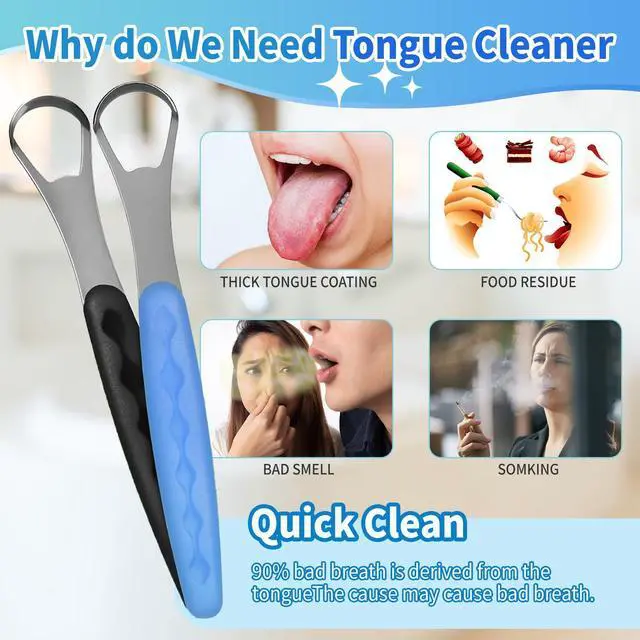Alt view image 4 of 7 - 4-Pack Colorful Tongue Scraper for Adults with Travel Case, Stainless Steel, Metal Tongue Brush for Bad Breath, Oral Hygiene Tool, Easy to Use & Portable