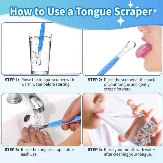 Alt view image 5 of 7 - 4-Pack Colorful Tongue Scraper for Adults with Travel Case, Stainless Steel, Metal Tongue Brush for Bad Breath, Oral Hygiene Tool, Easy to Use & Portable