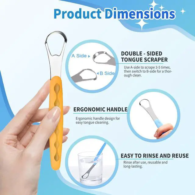 Alt view image 7 of 7 - 4-Pack Colorful Tongue Scraper for Adults with Travel Case, Stainless Steel, Metal Tongue Brush for Bad Breath, Oral Hygiene Tool, Easy to Use & Portable