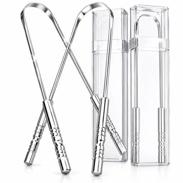 Main image of Scraper 2 Pack, 304 Stainless Steel Tongue Cleaner, Includes 2 Travel Cases, Helps Reduce Bad Breath, Metal Tongue Scraper for Oral Hygiene and Fresh Breath