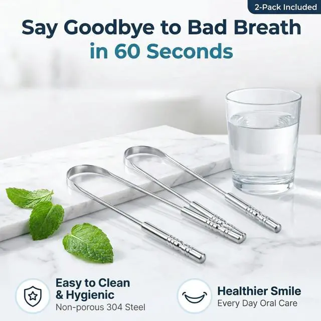 Alt view image 5 of 7 - Scraper 2 Pack, 304 Stainless Steel Tongue Cleaner, Includes 2 Travel Cases, Helps Reduce Bad Breath, Metal Tongue Scraper for Oral Hygiene and Fresh Breath