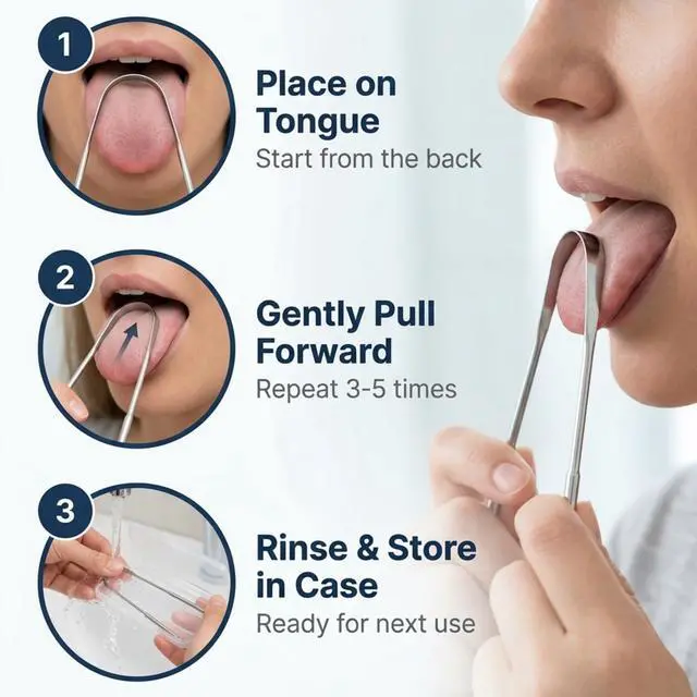 Alt view image 4 of 7 - Scraper 2 Pack, 304 Stainless Steel Tongue Cleaner, Includes 2 Travel Cases, Helps Reduce Bad Breath, Metal Tongue Scraper for Oral Hygiene and Fresh Breath