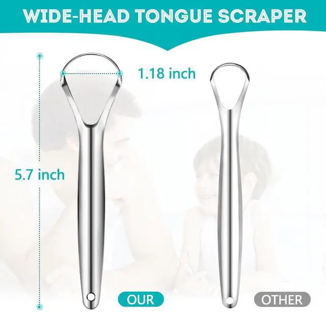 Alt view image 2 of 7 - 2 Pack Tongue Scraper for Adults, Reduce Bad Breath, Tongue Cleaner with Travel Case, Stainless Steel Tongue Scrapers, Tongue Brush, Tongue Scrubber for Oral Care & Hygiene