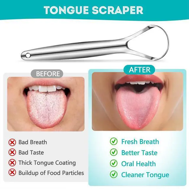 Alt view image 3 of 7 - 2 Pack Tongue Scraper for Adults, Reduce Bad Breath, Tongue Cleaner with Travel Case, Stainless Steel Tongue Scrapers, Tongue Brush, Tongue Scrubber for Oral Care & Hygiene