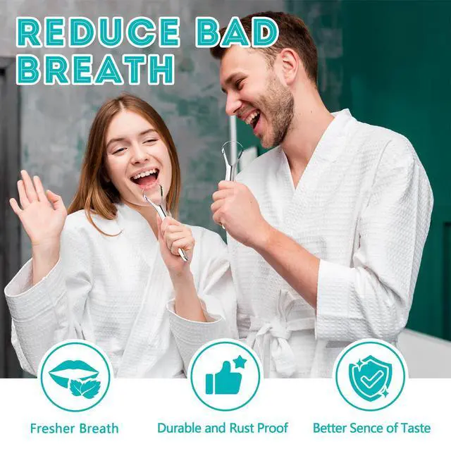 Alt view image 5 of 7 - 2 Pack Tongue Scraper for Adults, Reduce Bad Breath, Tongue Cleaner with Travel Case, Stainless Steel Tongue Scrapers, Tongue Brush, Tongue Scrubber for Oral Care & Hygiene