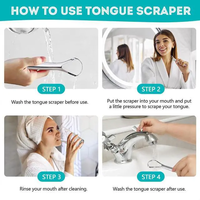 Alt view image 4 of 7 - 2 Pack Tongue Scraper for Adults, Reduce Bad Breath, Tongue Cleaner with Travel Case, Stainless Steel Tongue Scrapers, Tongue Brush, Tongue Scrubber for Oral Care & Hygiene