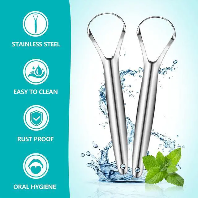 Alt view image 6 of 7 - 2 Pack Tongue Scraper for Adults, Reduce Bad Breath, Tongue Cleaner with Travel Case, Stainless Steel Tongue Scrapers, Tongue Brush, Tongue Scrubber for Oral Care & Hygiene