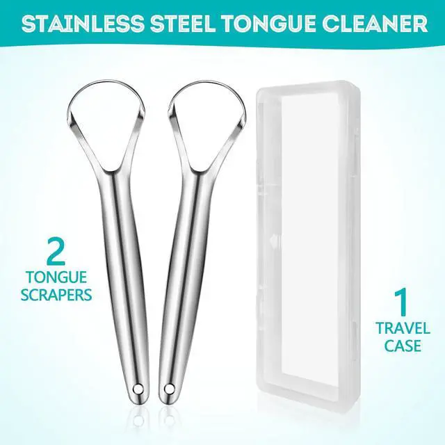Alt view image 7 of 7 - 2 Pack Tongue Scraper for Adults, Reduce Bad Breath, Tongue Cleaner with Travel Case, Stainless Steel Tongue Scrapers, Tongue Brush, Tongue Scrubber for Oral Care & Hygiene