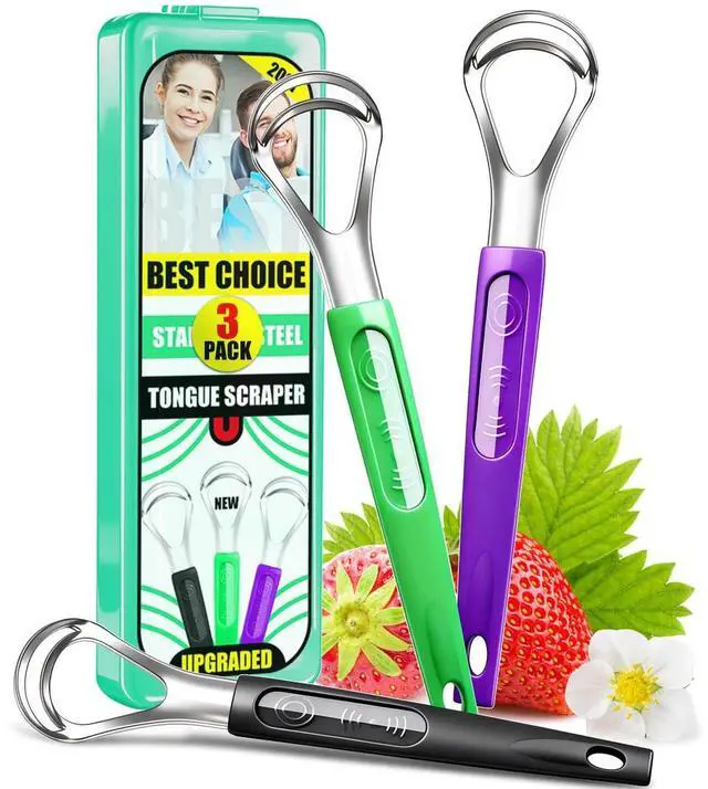 Main image of 3 Pack Metal Tongue Scrapers for Kids Adults, Stainless Steel Tongue Cleaner Scrubber with Travel Case