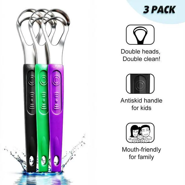 Alt view image 3 of 7 - 3 Pack Metal Tongue Scrapers for Kids Adults, Stainless Steel Tongue Cleaner Scrubber with Travel Case